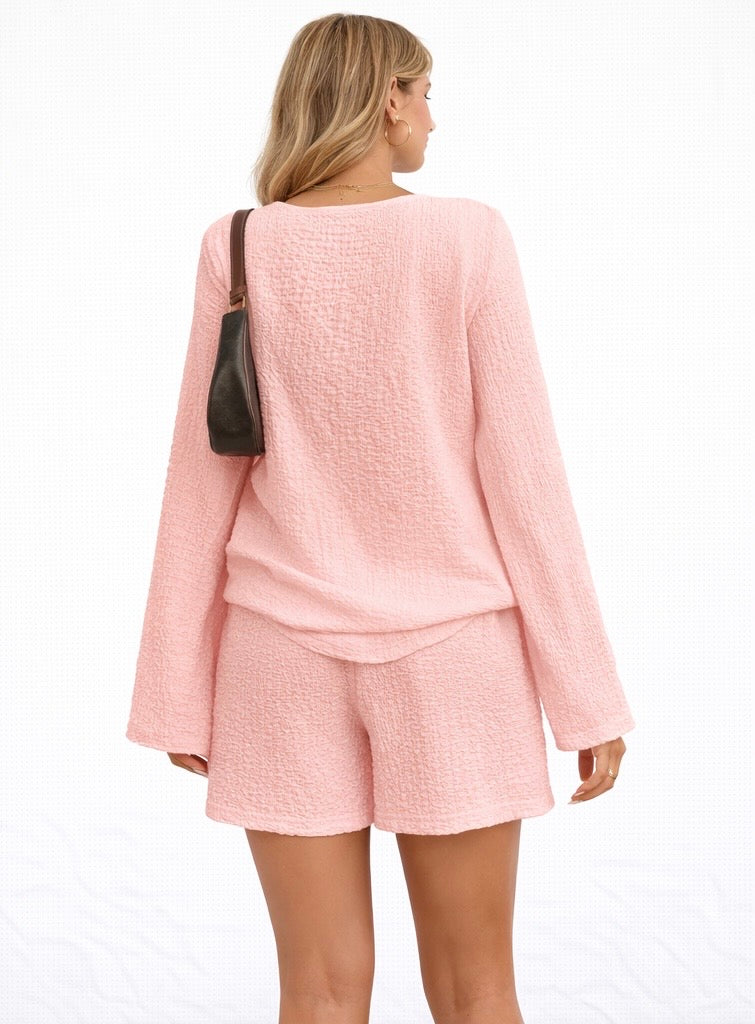 DORIAN TIE FRONT CARDIGAN AND SHORTS SET