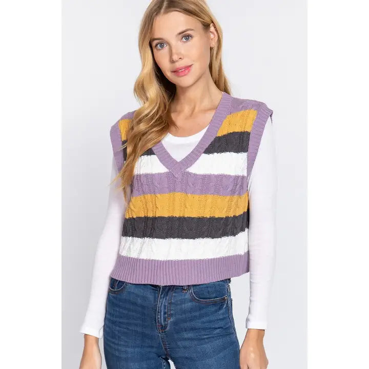 SKYLEE STRIPED CABLE SWEATER VEST