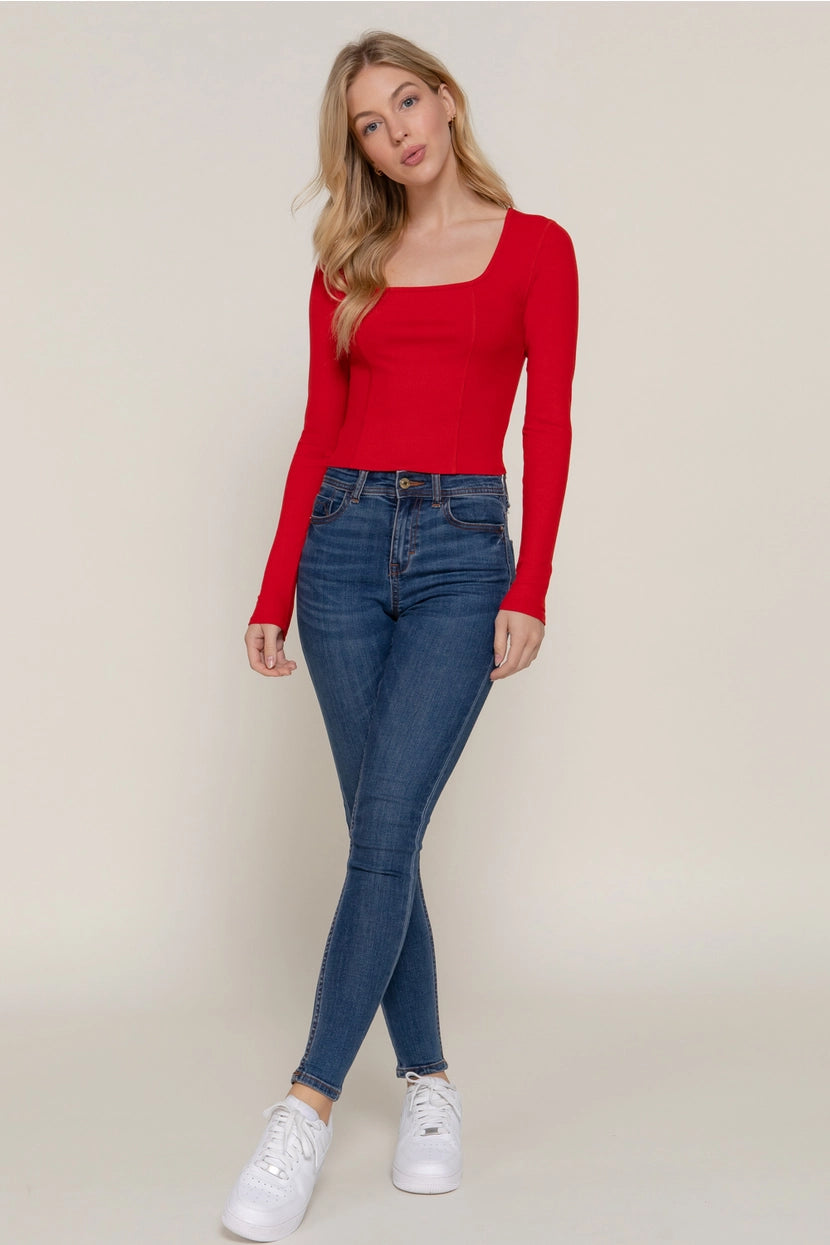 CHEREE CORSET DETAIL KNIT TOP | RED