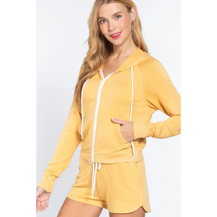 DINA INNER FLEECE ZIP UP HOODIE | YELLOW