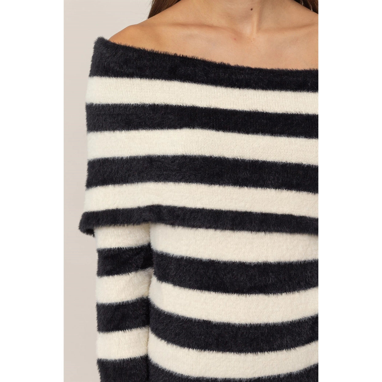 AMARILLA STRIPED OFF SHOULDER SWEATER