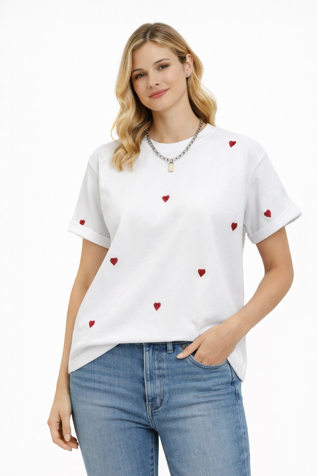 RHYS EMBROIDERED HEART TEE | WHITE