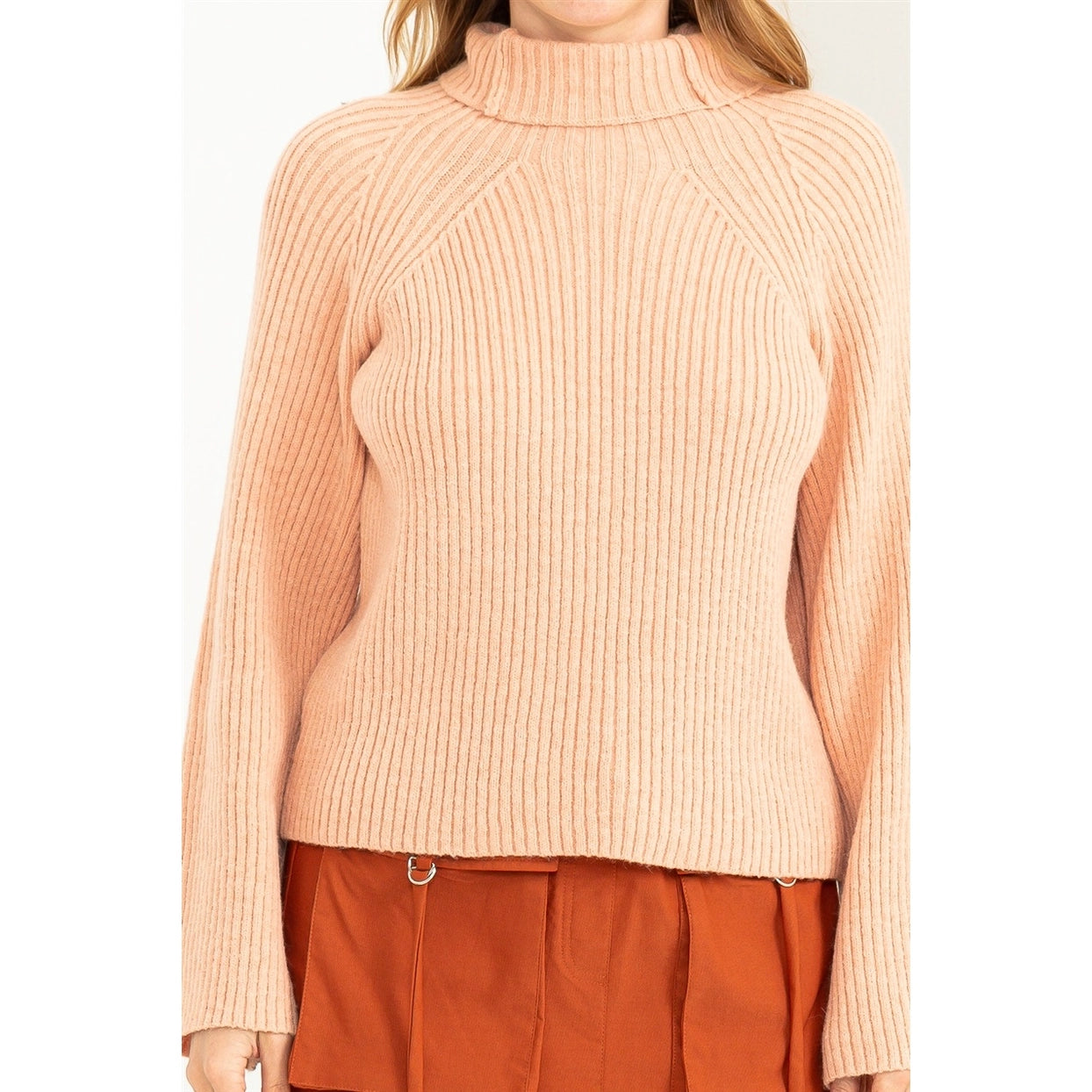 LOREN MOCK NECK RIBBED SWEATER