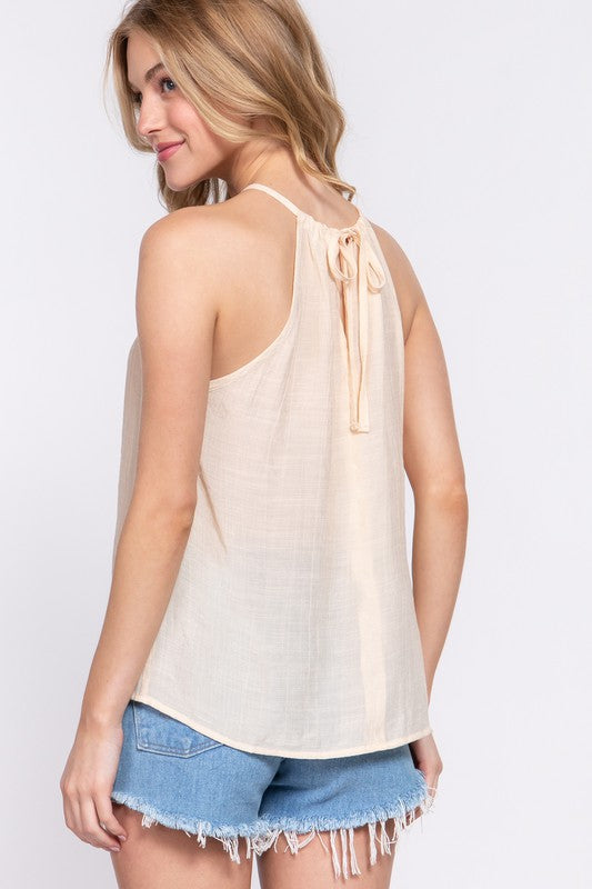 KARLA GAUZE HALTER TANK | IVORY