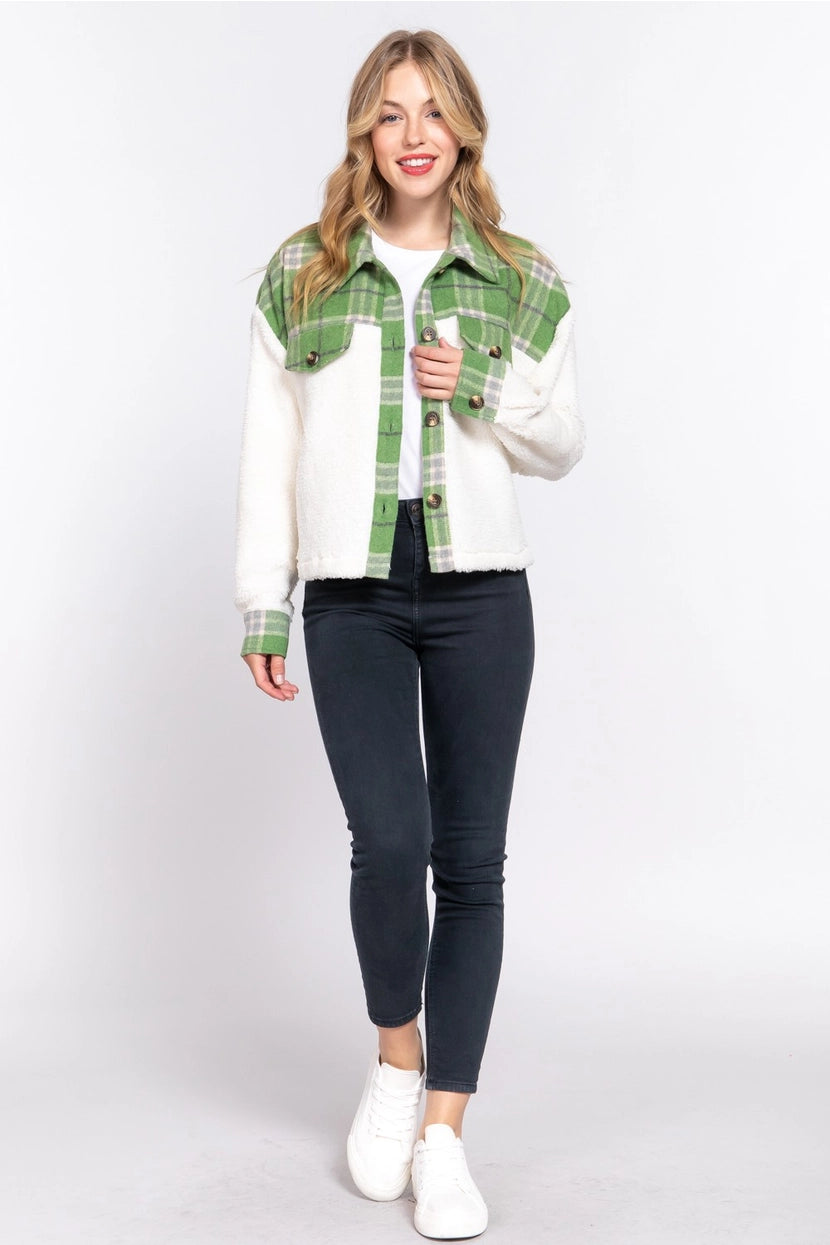 JACE PLAID CONTRAST FAUX FUR SHACKET