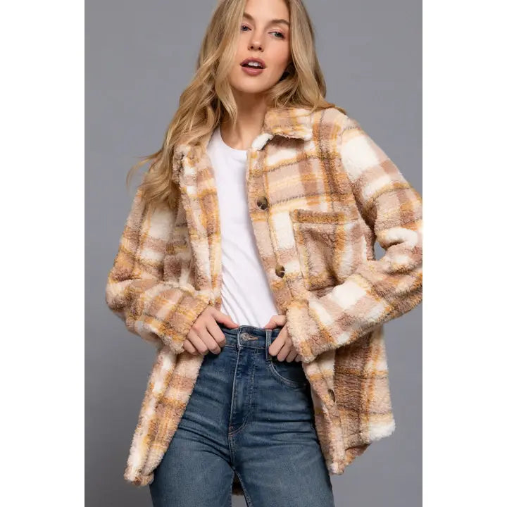 ASTORIA PLAID SHERPA JACKET | PINK/MAUVE