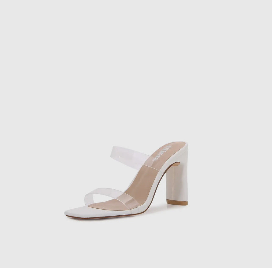 KAMARI CLEAR STRAP HEELS | WHITE