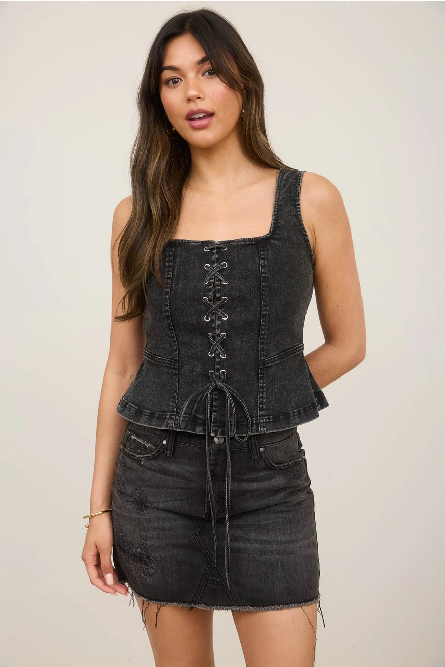 CARSON LACE UP DENIM TANK
