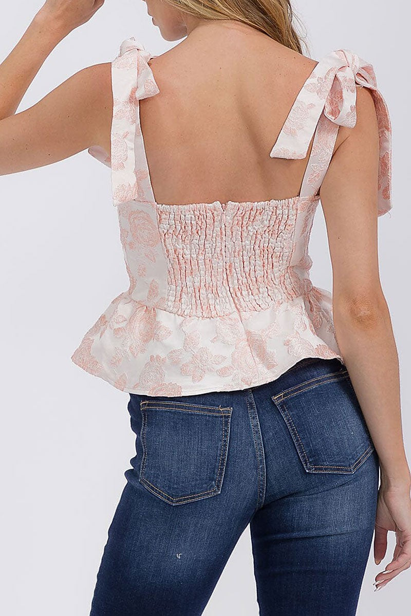 MELISSA FLORAL EMBROIDERED PEPLUM TOP