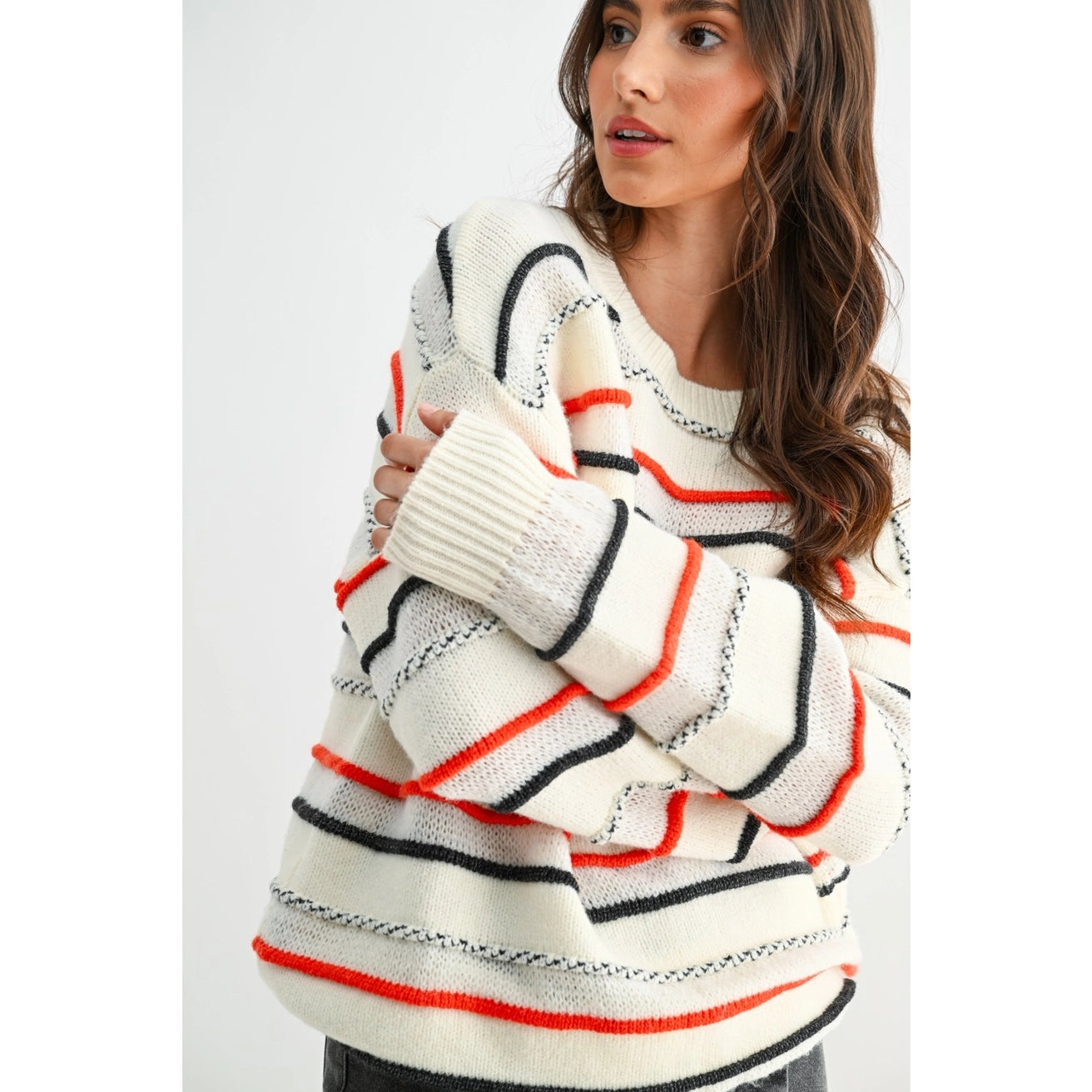 CHRISHELLE STRIPED CREWNECK SWEATER