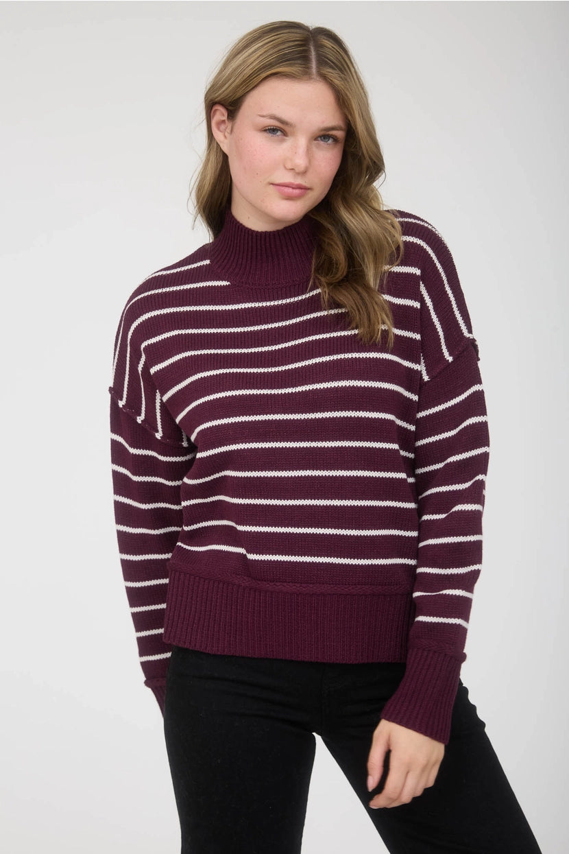 MARY-KATE STRIPED MOCK NECK KNIT SWEATER