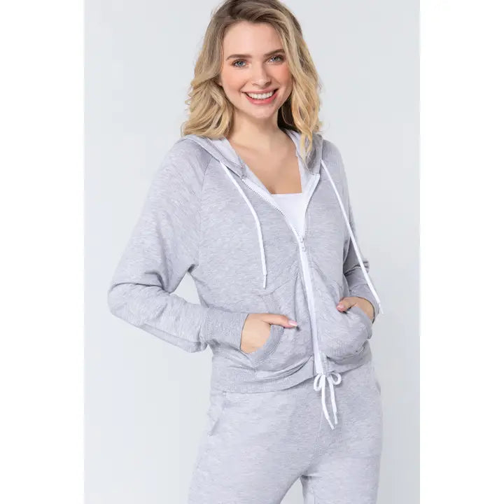 DINA RAGLAN ZIP UP HOODIE | GREY