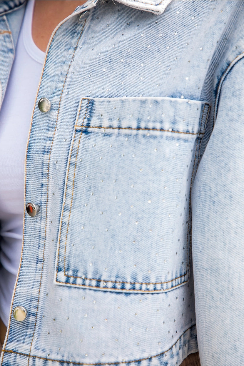 ANDERS CROP RHINESTONE DENIM JACKET