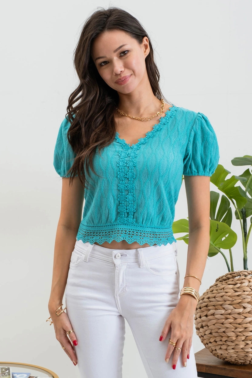 KAYLEE FLORAL LACE TRIM TIE BACK TOP