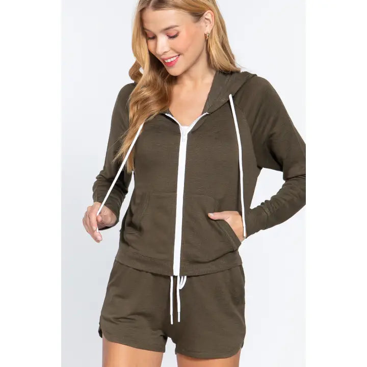 DINA RAGLAN ZIP UP HOODIE | OLIVE