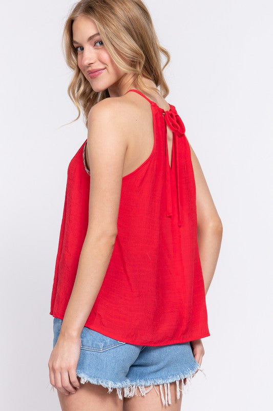 KARLA GAUZE HALTER TANK | RED