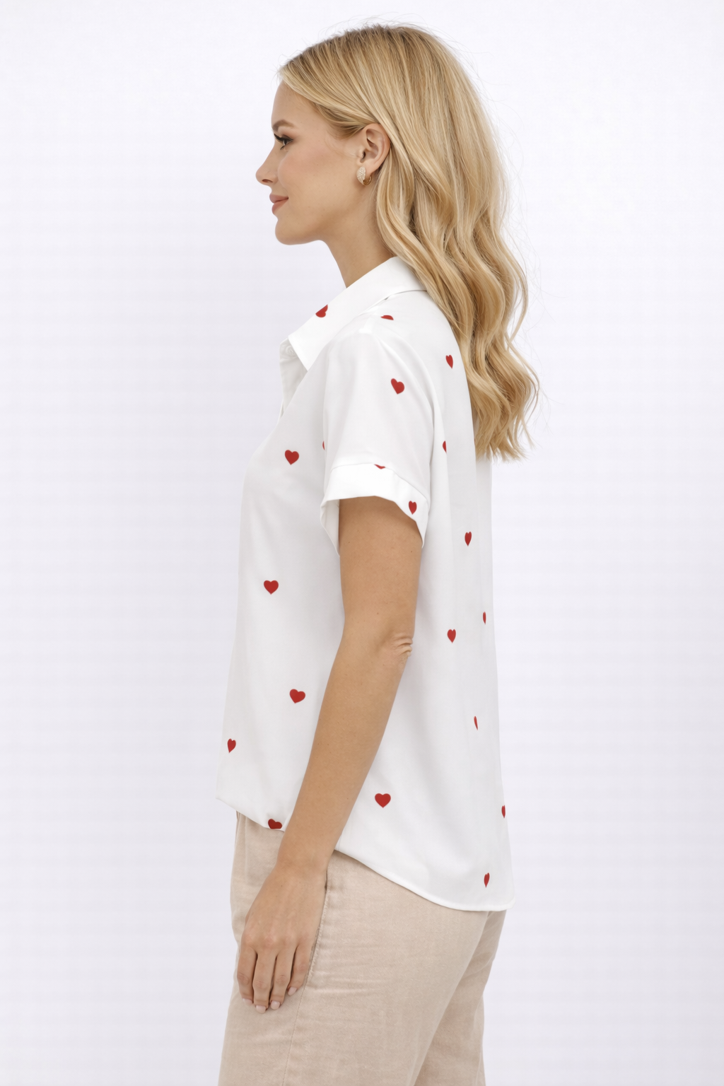 TABBY HEART PRINT BUTTON FRONT SHIRT