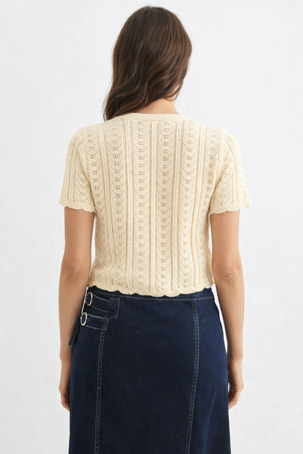 GRACIE LACE KNIT PEARL DETAIL SHORT SLEEVE CARDIGAN