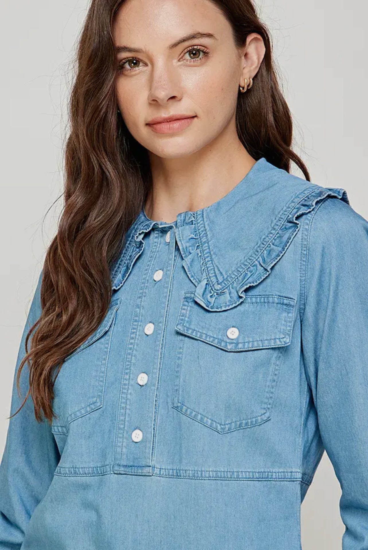 BLANKA CHAMBRAY COLLARED DENIM TOP