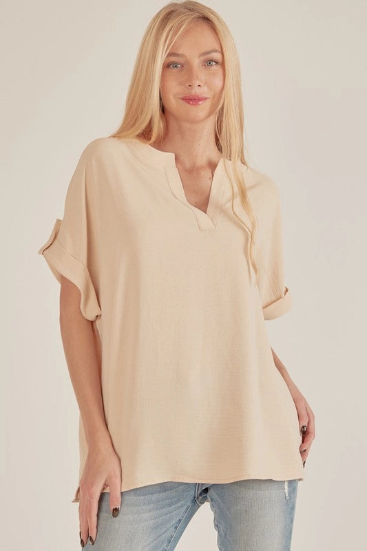 KAYLEE SHORT SLEEVE TOP | SAND