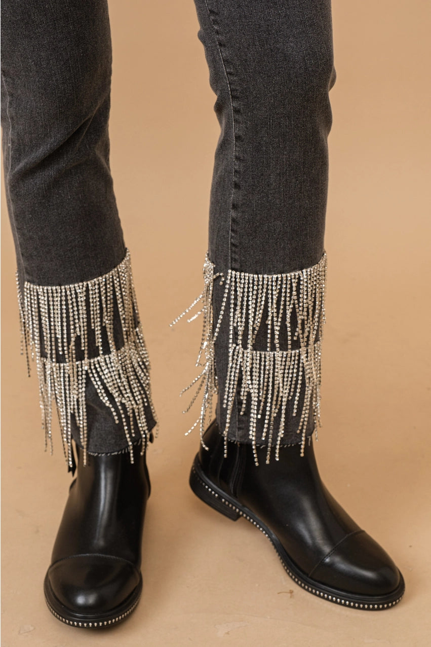 KYLER HIGH WAIST STRAIGHT LEG RHINESTONE JEANS | BLACK