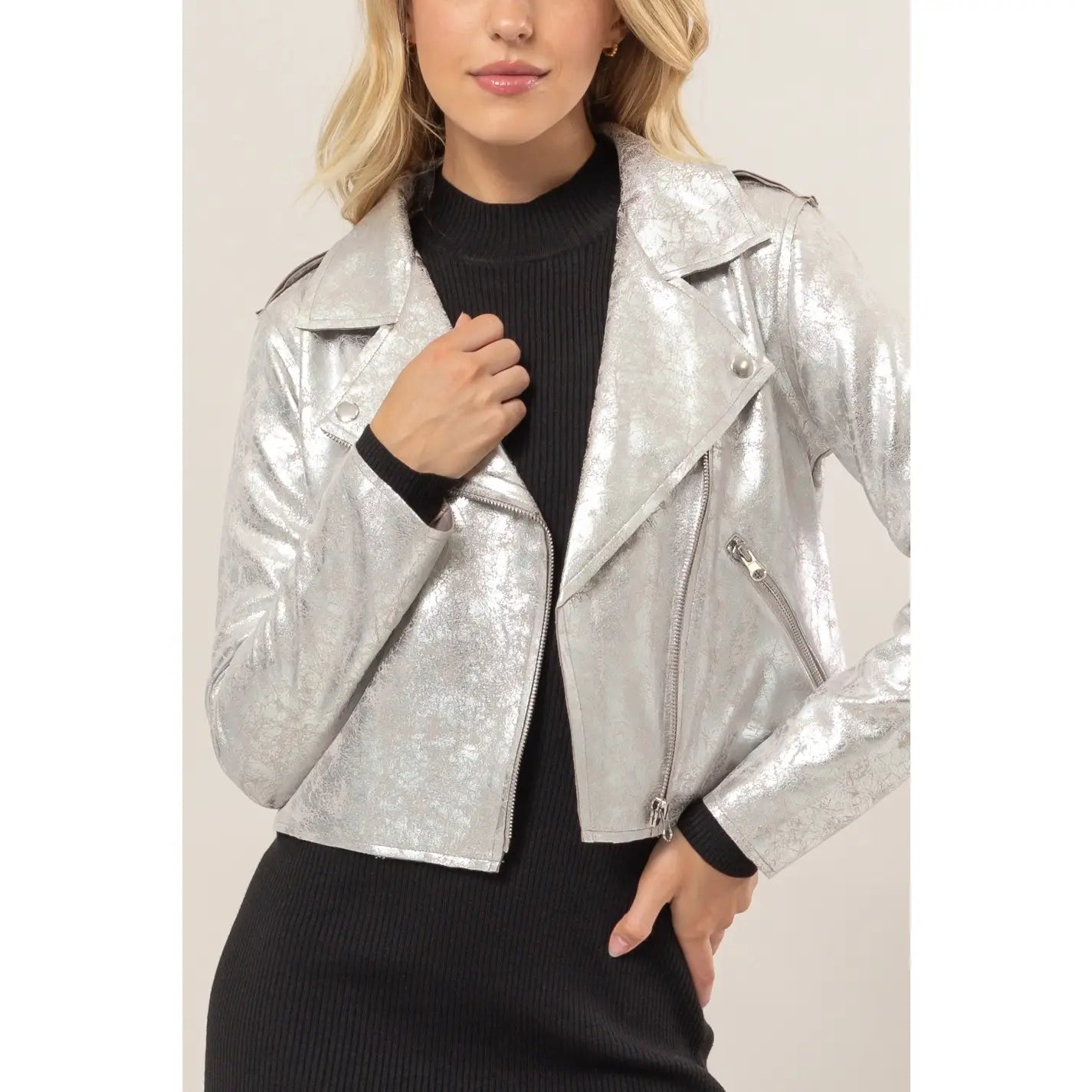 MATILDA SUEDE SILVER MOTO JACKET