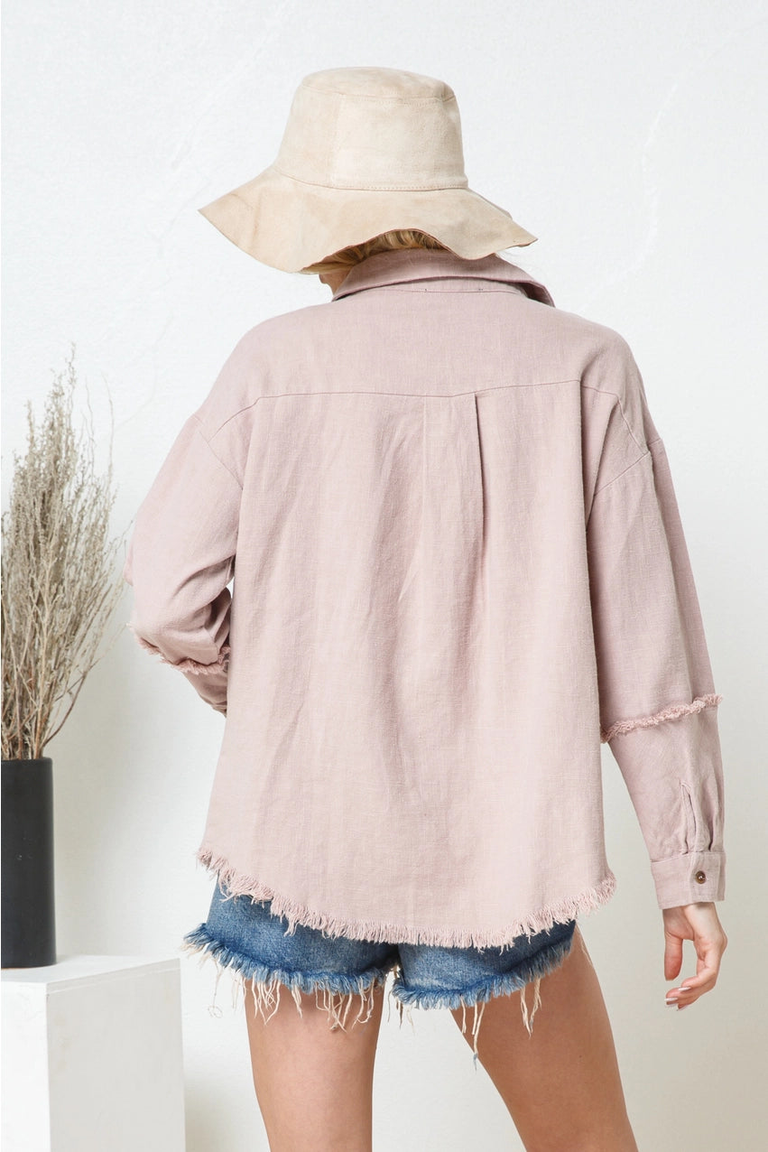 ROVER FRAYED DETAIL BUTTON UP SHIRT