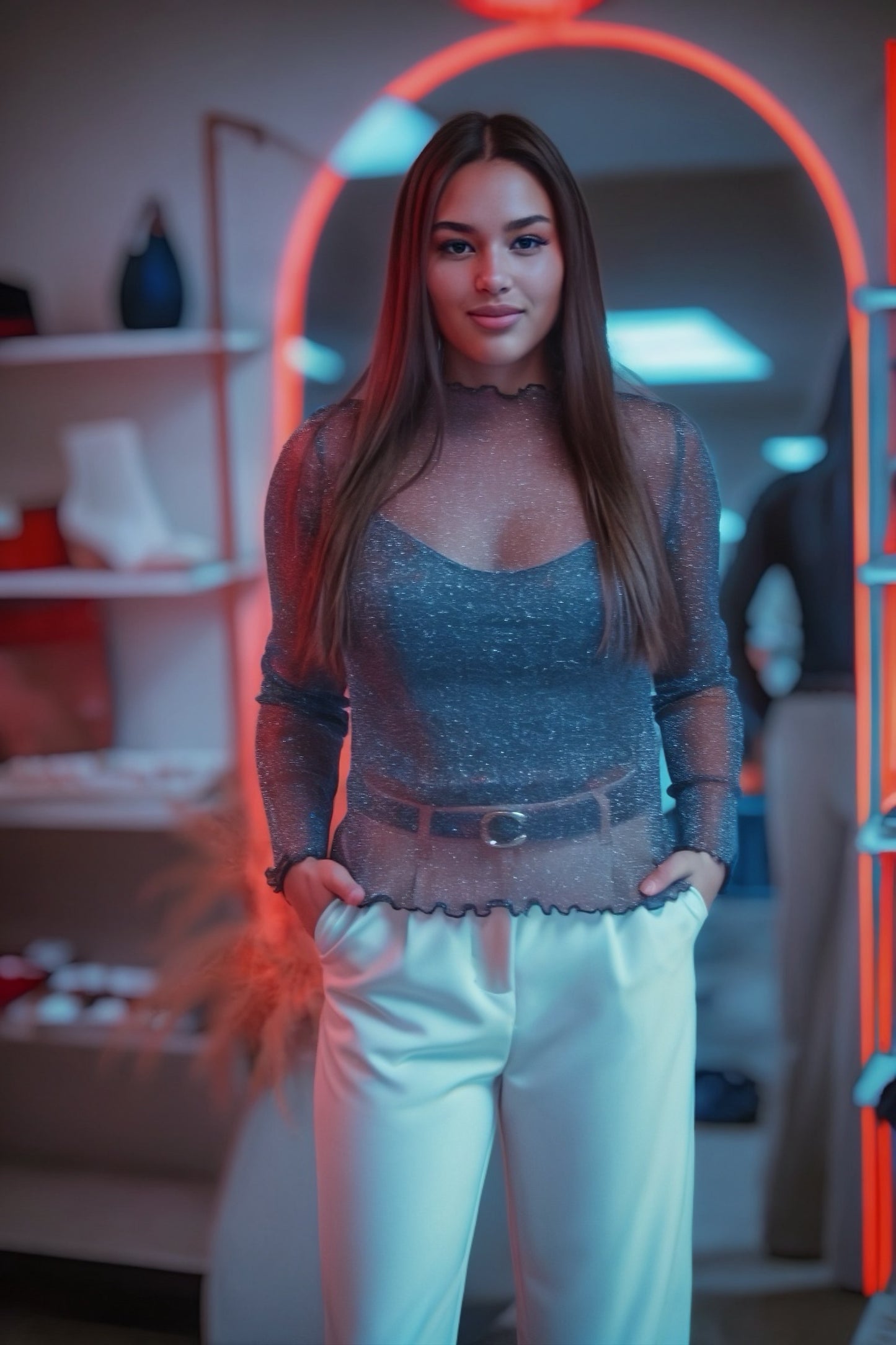 SIENNA SPARKLE MESH LONG SLEEVE TOP