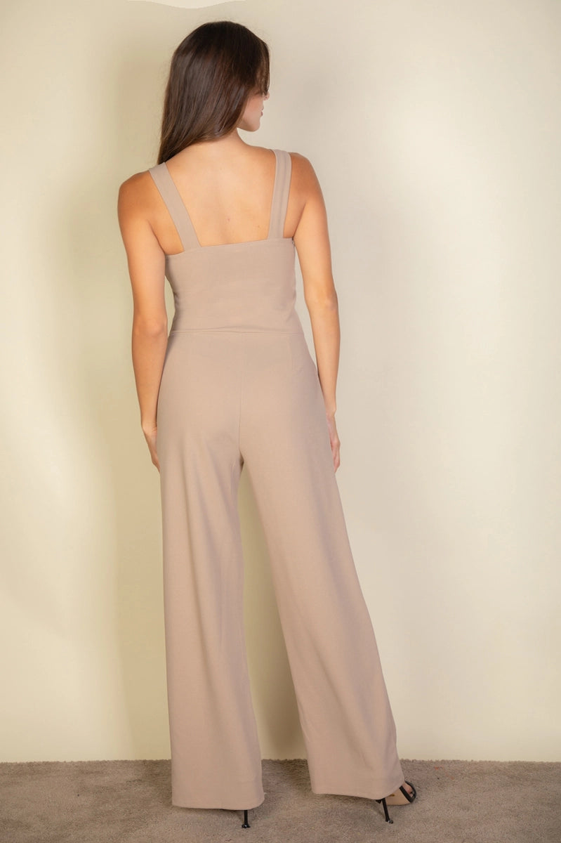 TESSA NOTCHED NECK JUMPSUIT | TAUPE
