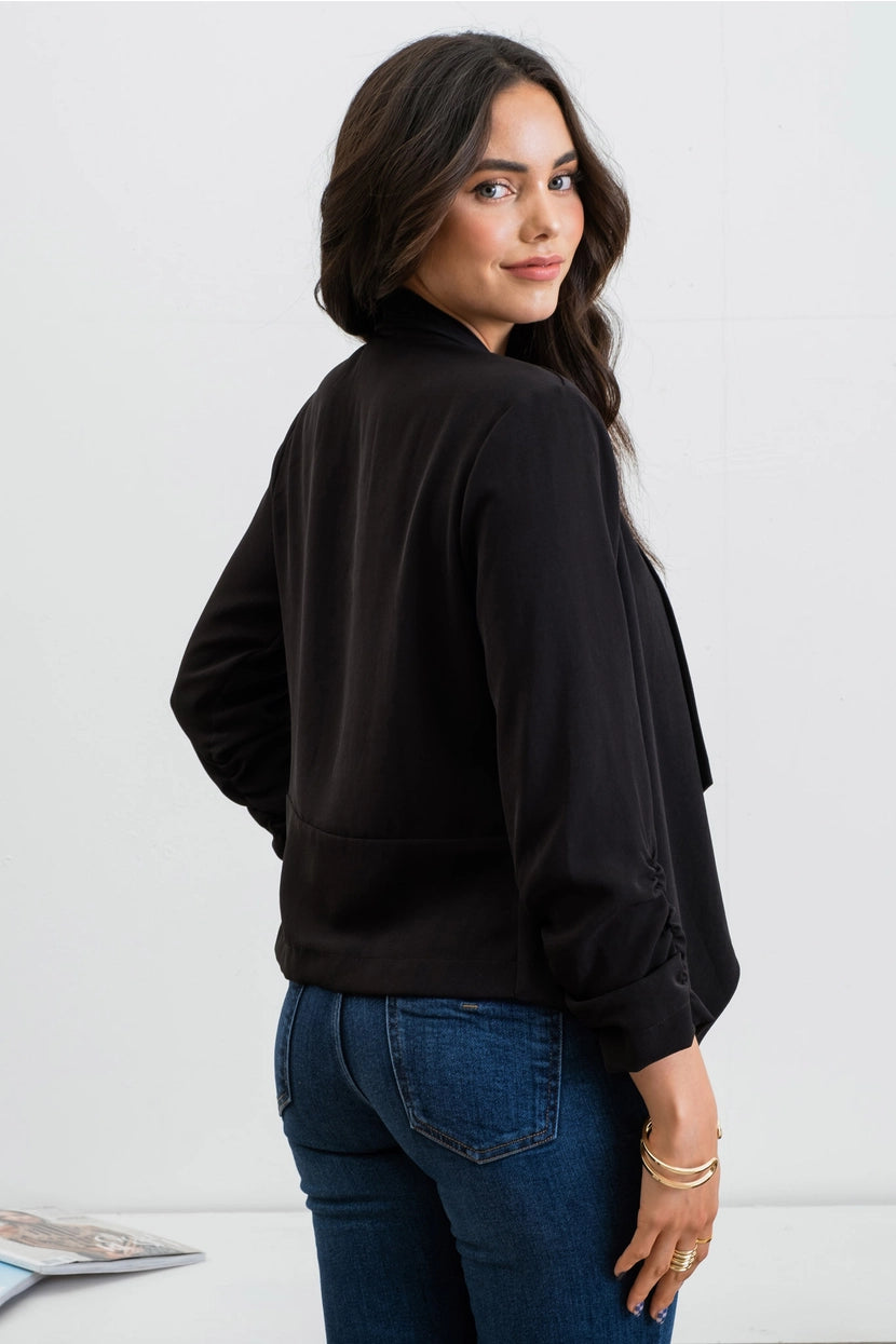 THEO 3/4 ROUCHED SLEEVE BLAZER | BLACK
