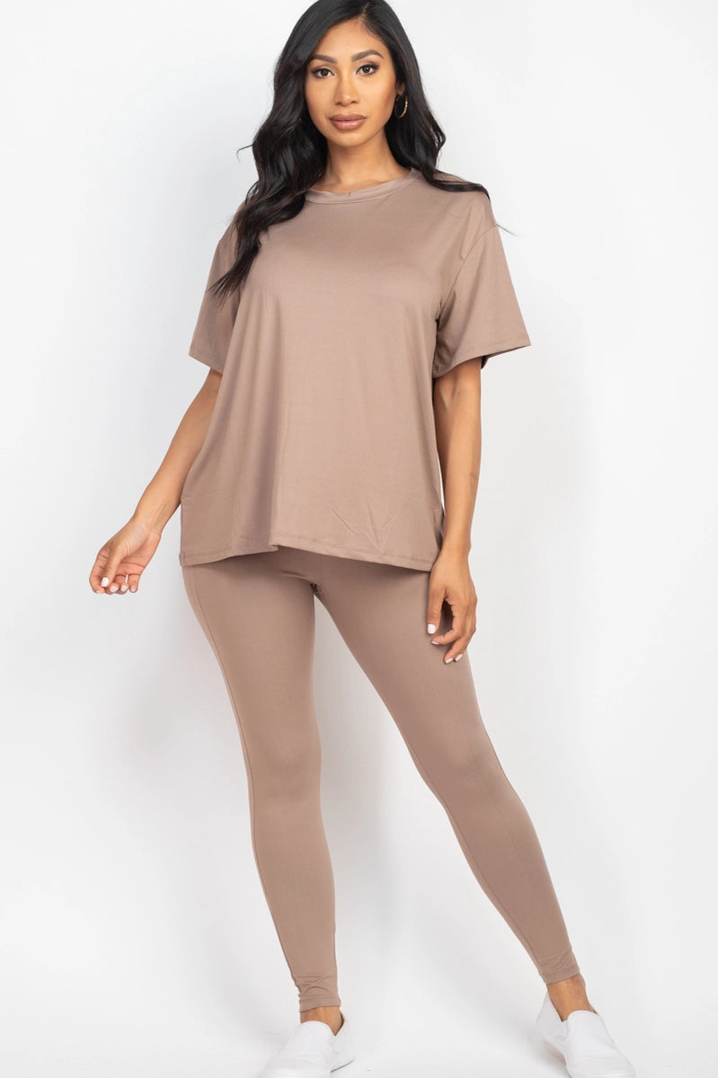 WILLOW OVERSIZED T SHIRT & LEGGINGS LOUNGE SET | DARK TAUPE