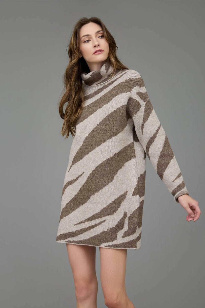 MATAYA ZEBRA PATTERN SWEATER DRESS