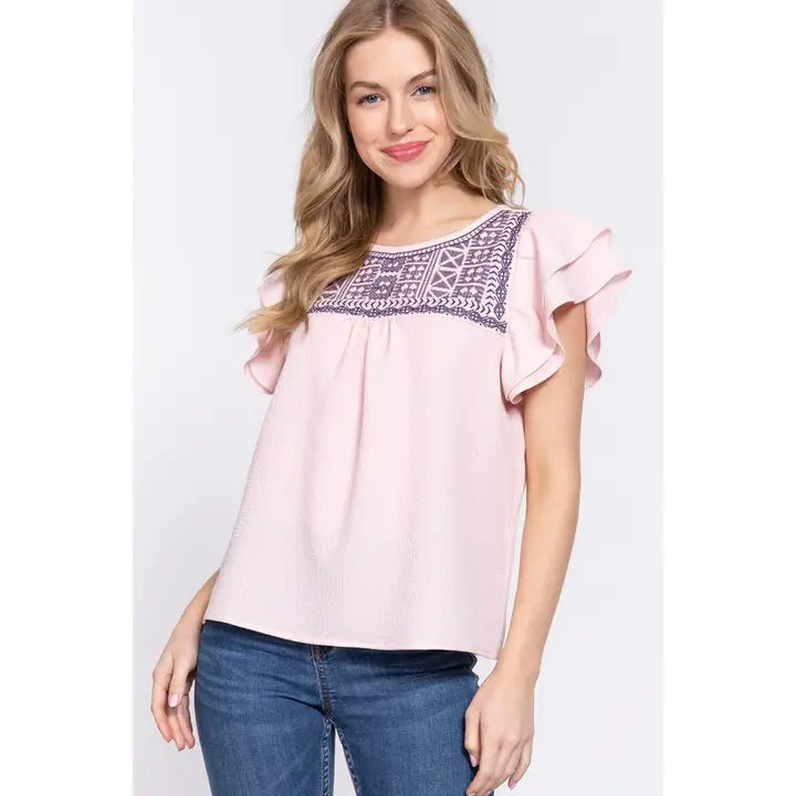 KATY RUFFLE SLEEVE TOP