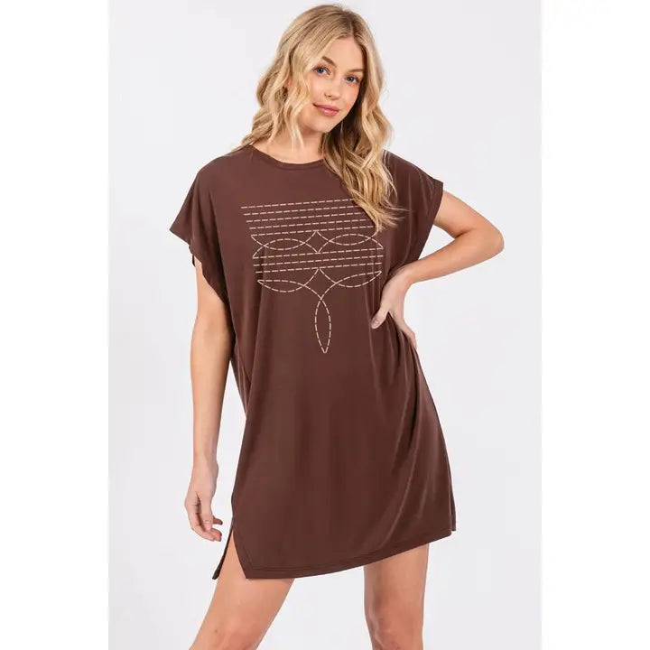 COWBOY BOOT TOE STITCH GRAPHIC T SHIRT DRESS