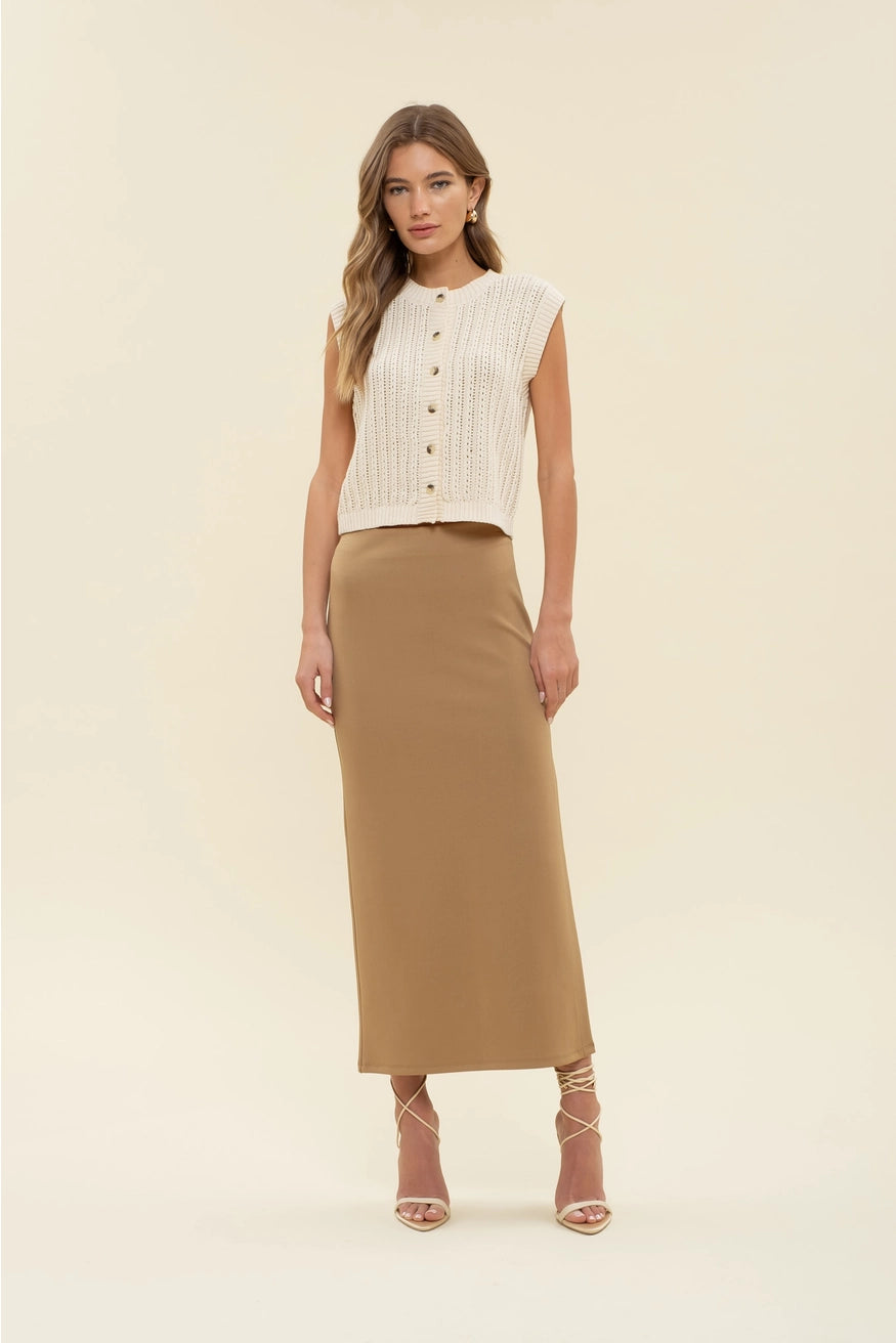 APRIL HIGH WAIST SIDE SLIT MIDI SKIRT