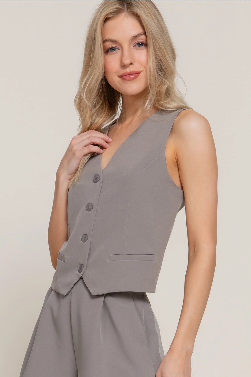 ZANDER BUTTON FRONT VEST | GREY