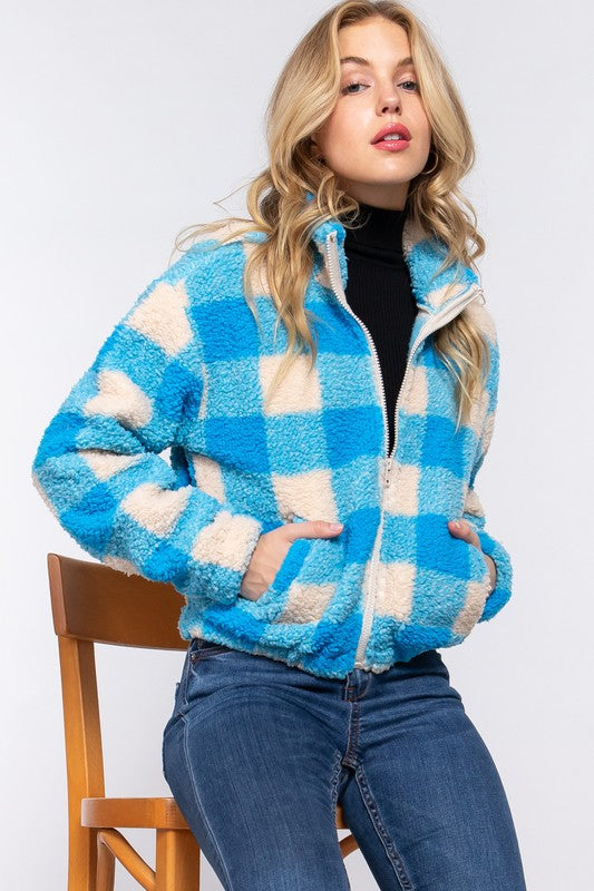RIELLY ARGYLE PRINT SHERPA JACKET | BLUE
