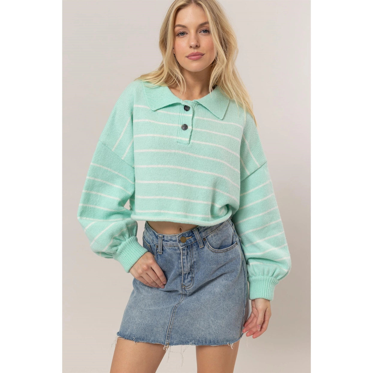 RAVEN STRIPED HALF PLACKET SWEATER
