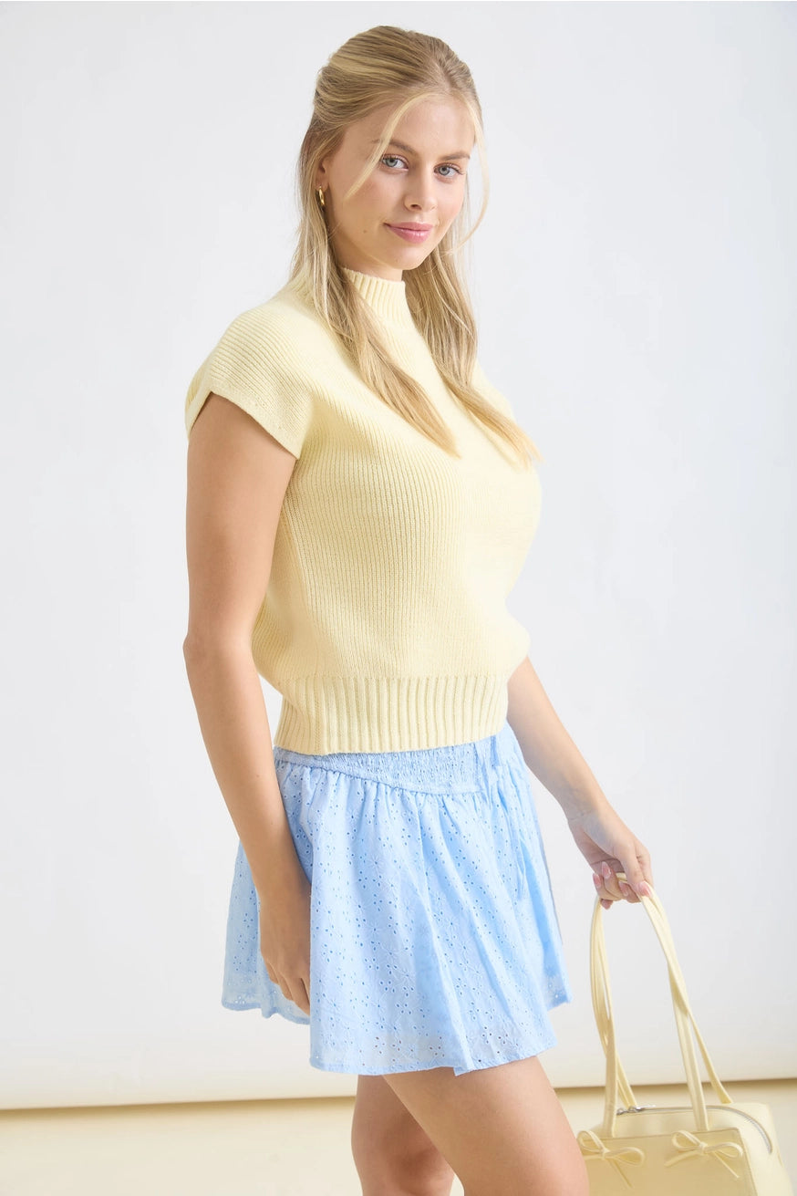ANGELICA MOCK NECK SHORT SLEEVE SWEATER | BUTTER YELLOW