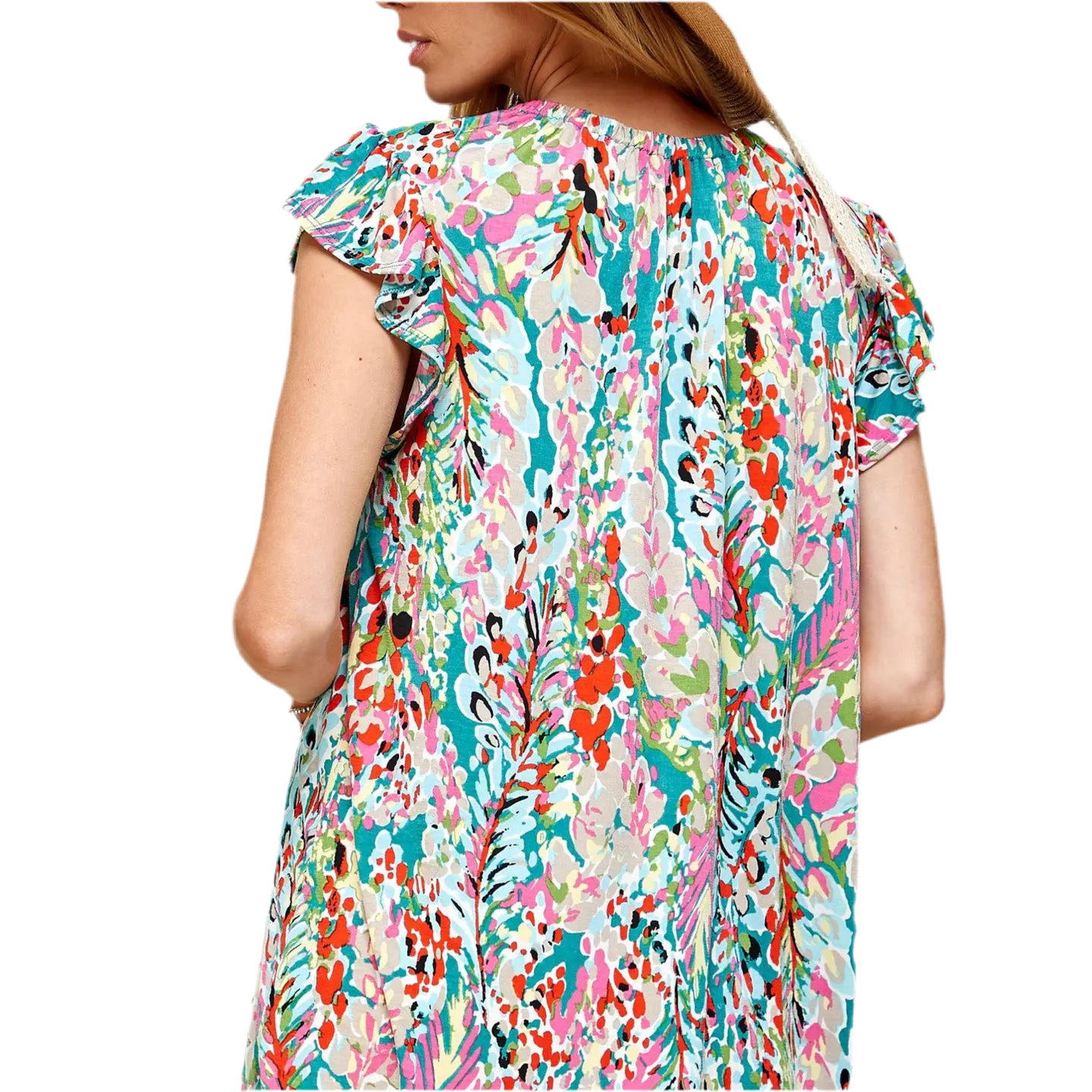 SOFI FLORAL RUFFLE SLEEVE TOP