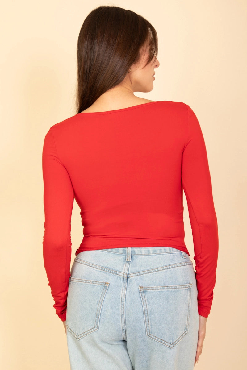 CARMEN SQUARE NECK LONG SLEEVE TOP | RED
