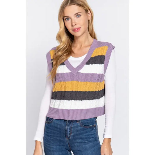SKYLEE STRIPED CABLE SWEATER VEST