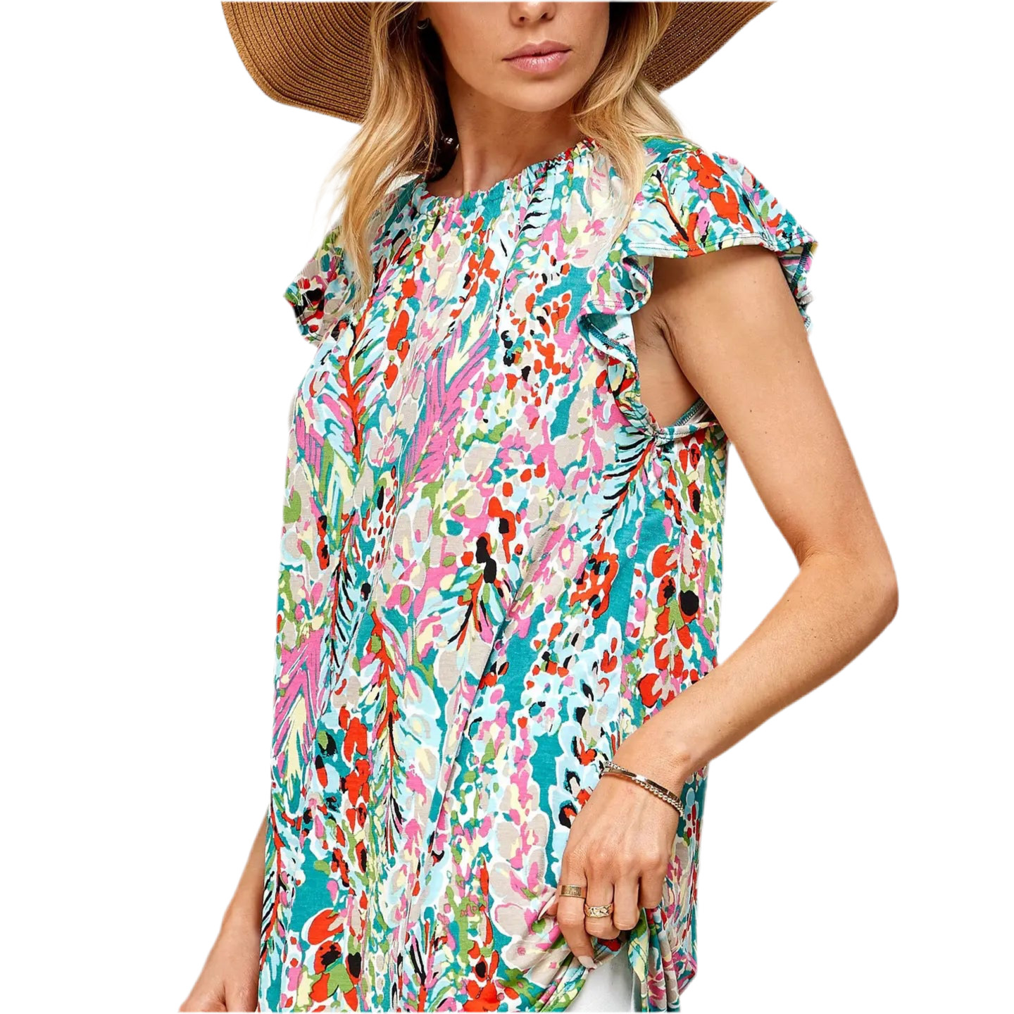 SOFI FLORAL RUFFLE SLEEVE TOP