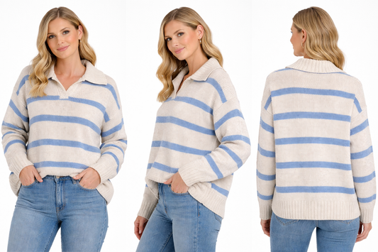 INGRID V NECK COLLARED SWEATER