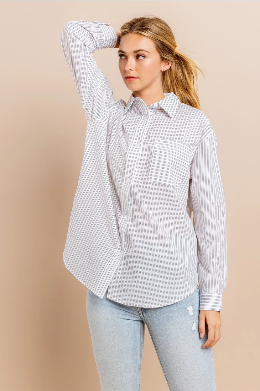 VANESSA STRIPED BUTTON DOWN SHIRT