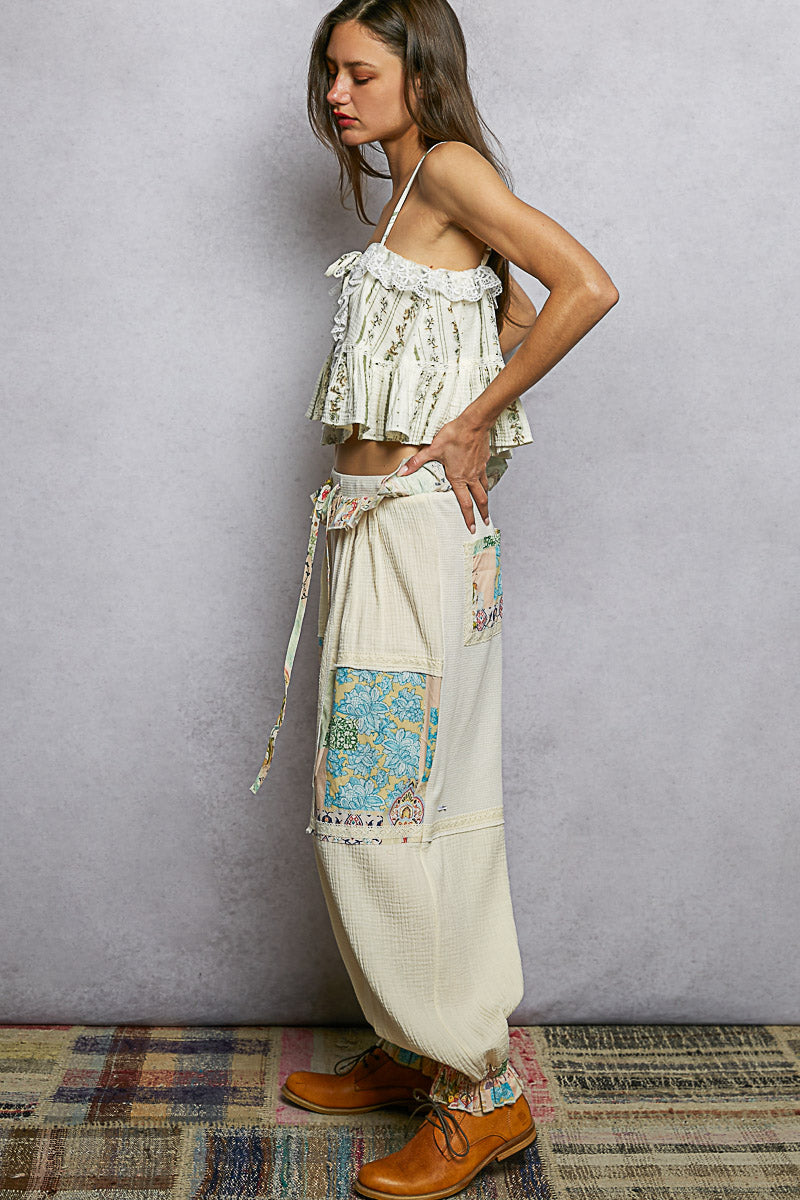 HARLOW PATCHWORK JOGGERS | CREAM