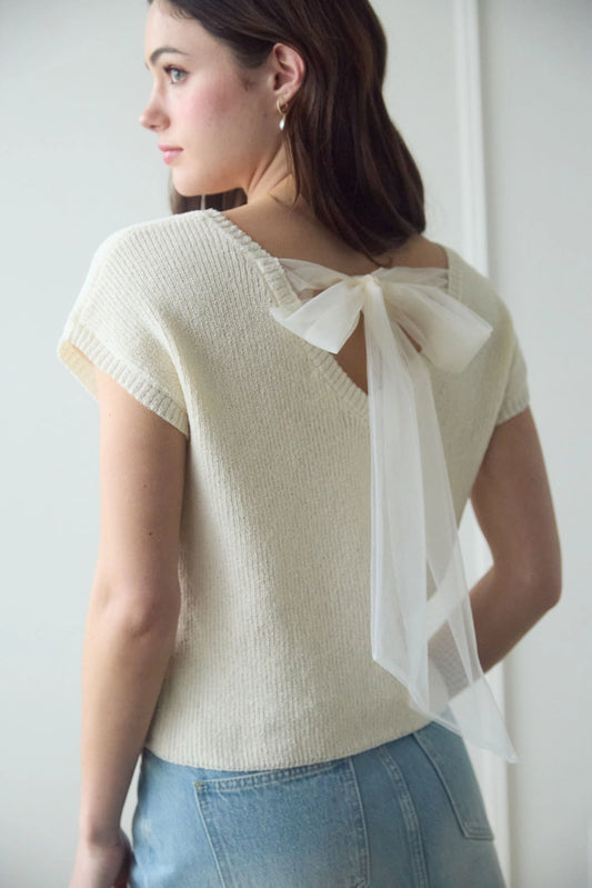 NOAH BACK TIE SHORT SLEEVE KNIT SWEATER