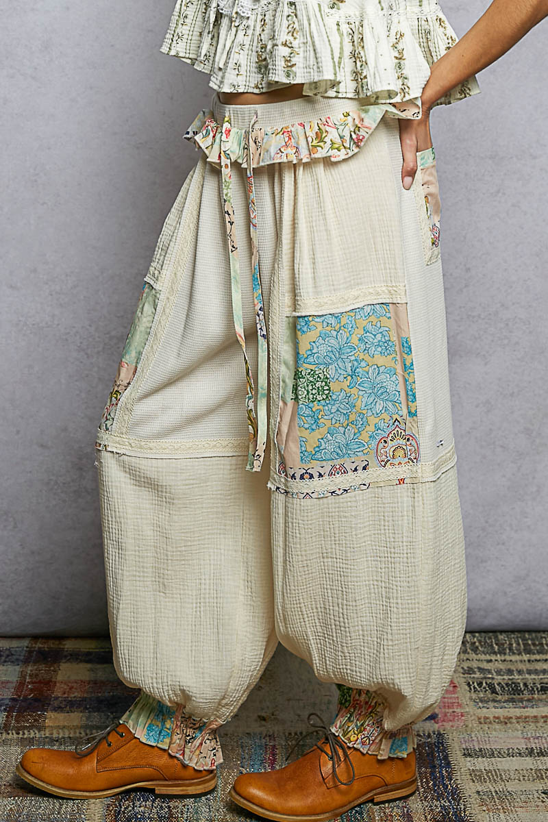 HARLOW PATCHWORK JOGGERS | CREAM