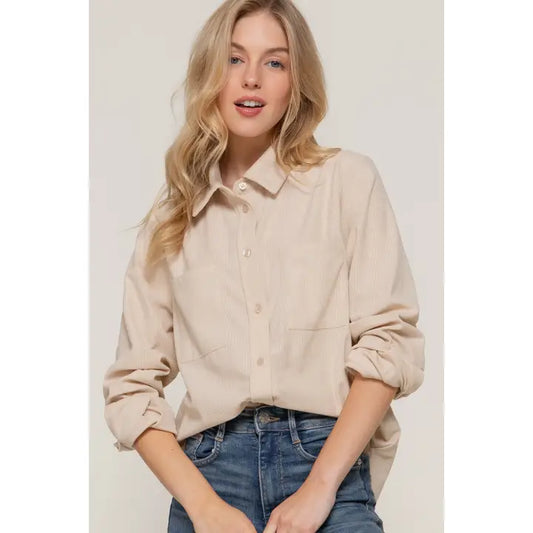 KENDALL CORDUROY BUTTON DOWN SHIRT | CREAM