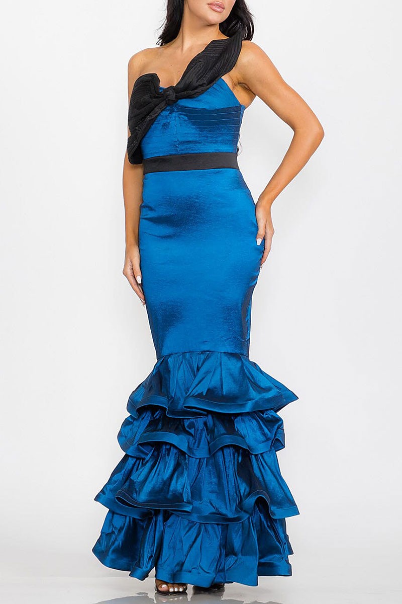 DELVINE RUFFLE HEM GOWN